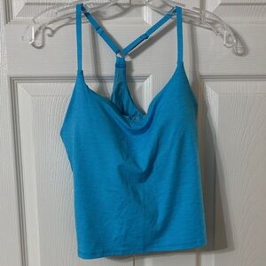 Outdoor Voices Turquoise Blue T back Strappy Cropped Lycra Top size Large